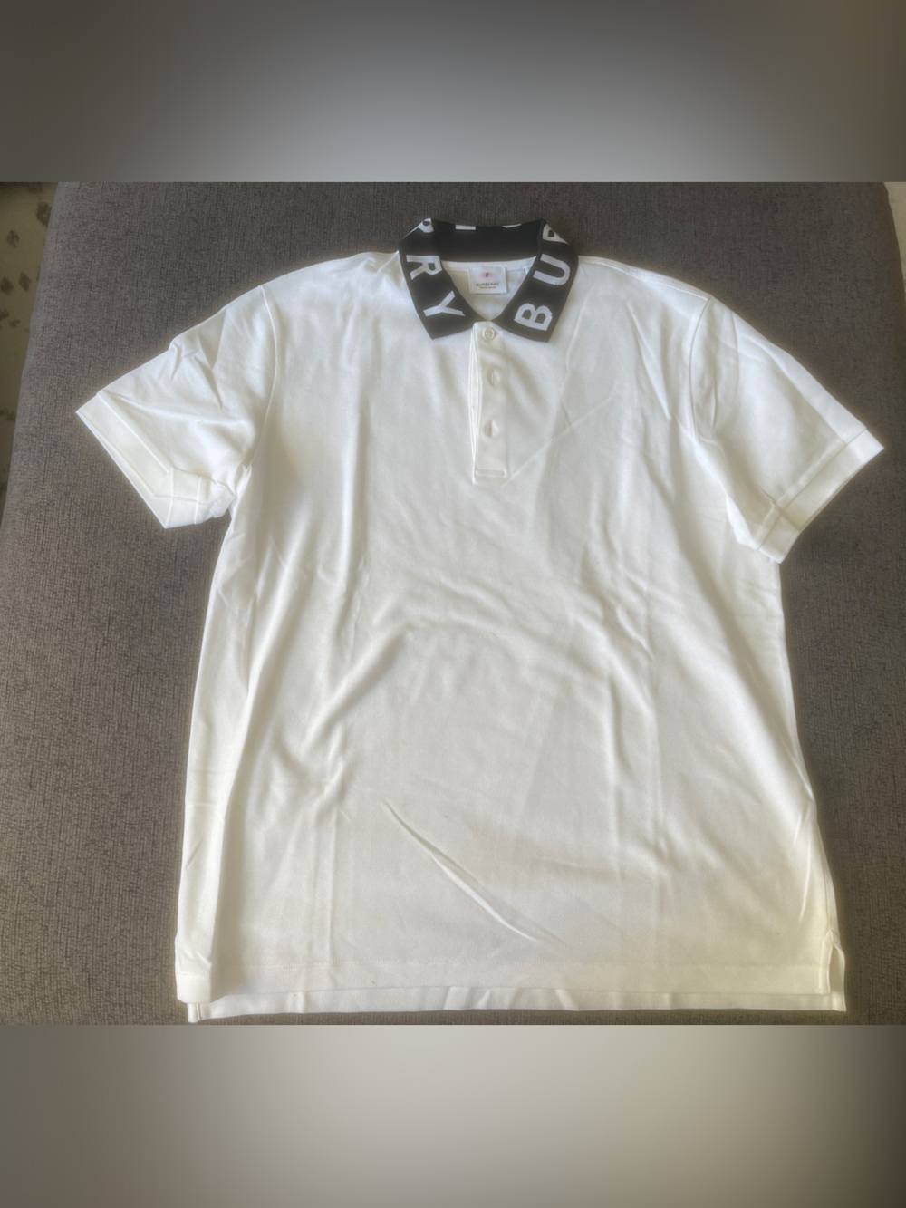 Burberry White Polo with Black Logo Collar
